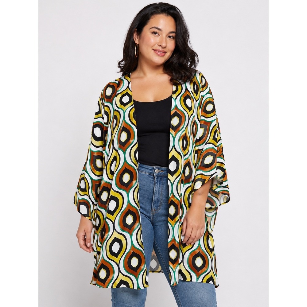 Ashley Stewart Womens Geometric Kimono 18/20 Retro Mod Open Front Cardigan 70's